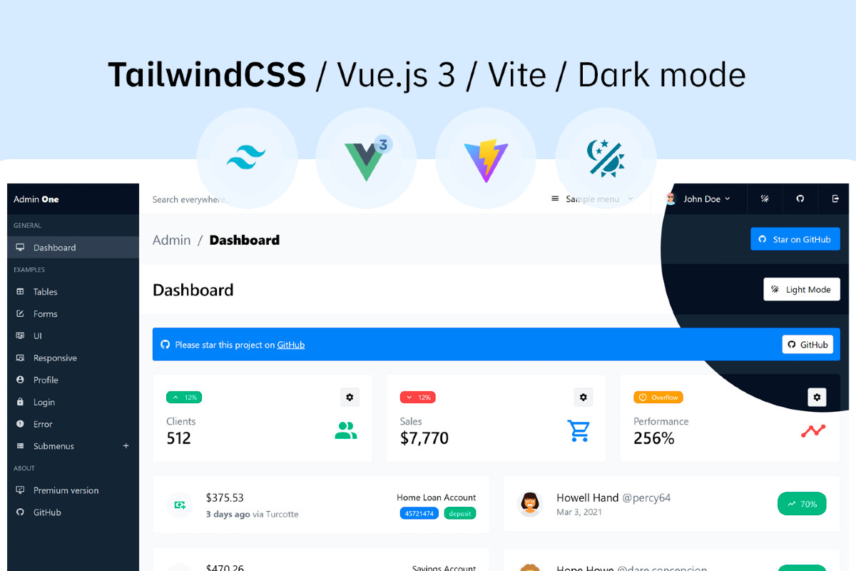 Admin One Free Vue Tailwind CSS Admin Template