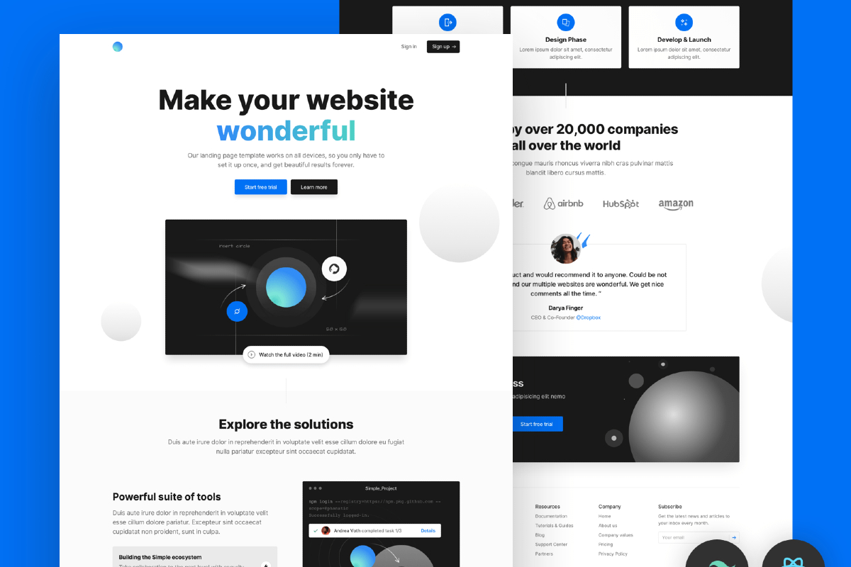 Simple Light Free Tailwind Landing Page Template Overhive