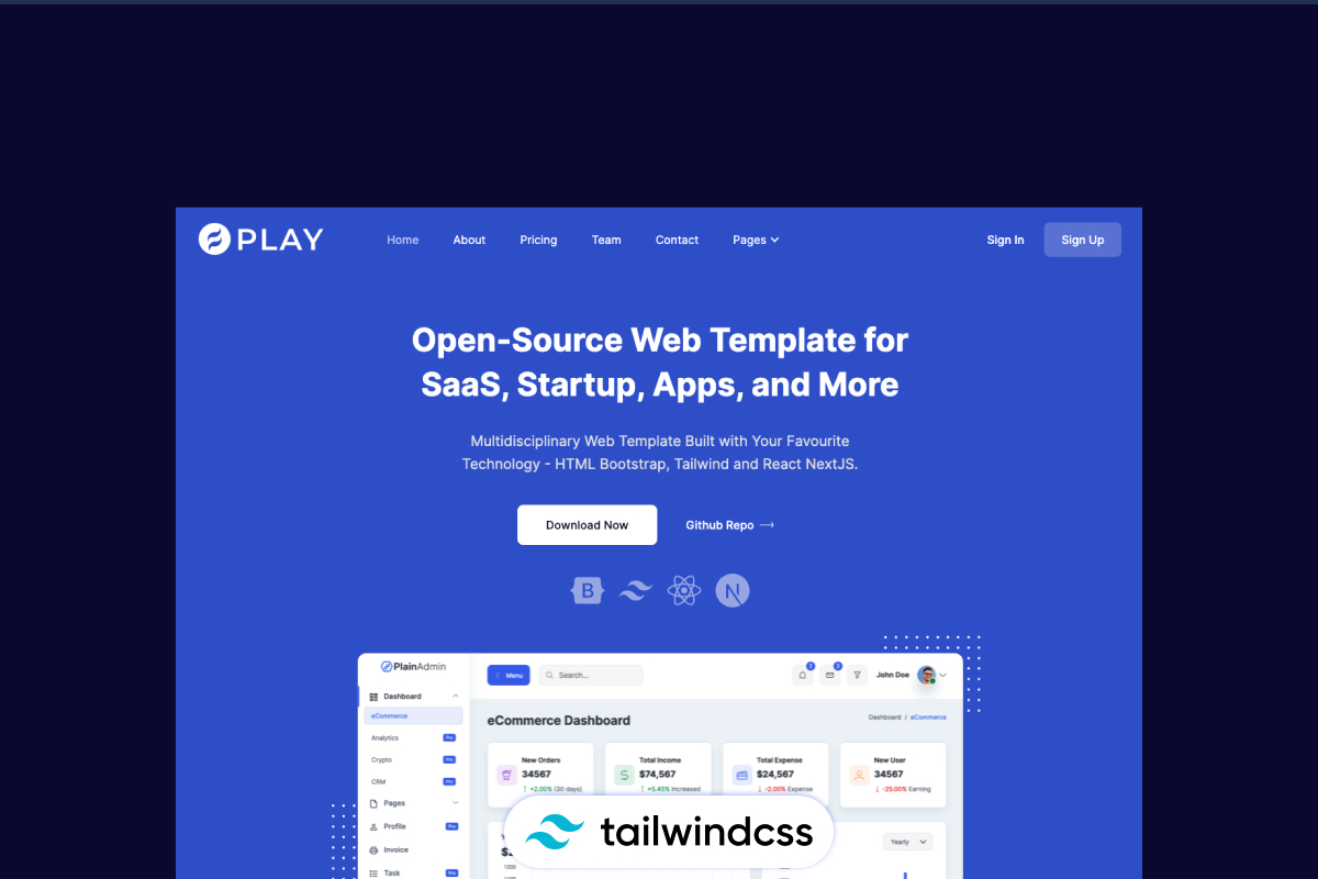 Play - Free Tailwind CSS Template for Startup, Apps and SaaS