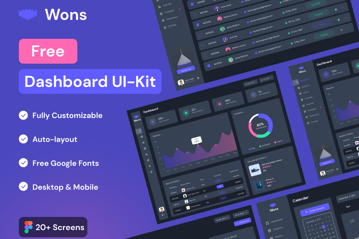Wons - Free Flutter Admin Dashboard UI Kit